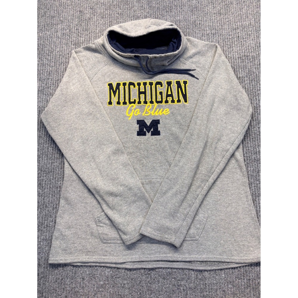 Colosseum Michigan Wolverines Go Blue Funnel Neck Sweatshirt Gray Women Large